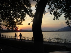 Arriving in Ioannina, Greece at sunset