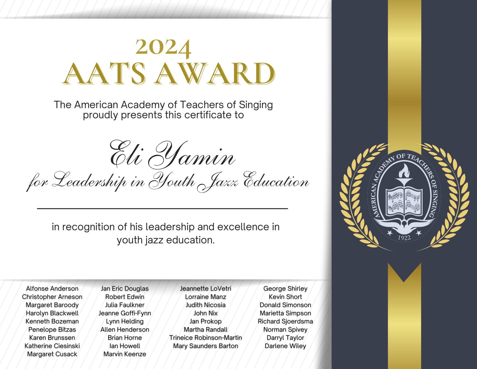 Dr. Eli receives 2024 AATS Award Eli Yamin